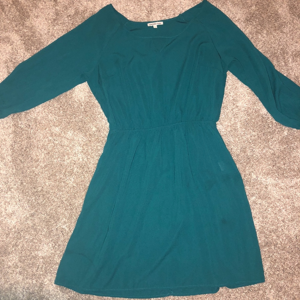 Teal Knee Length Dress with 3/4 Sleeve